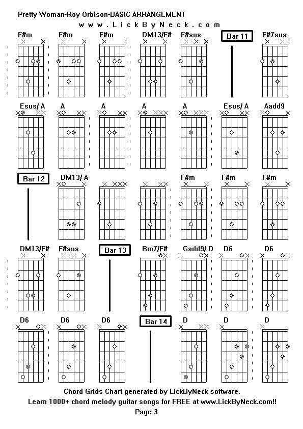 Chord Grids Chart of chord melody fingerstyle guitar song-Pretty Woman-Roy Orbison-BASIC ARRANGEMENT,generated by LickByNeck software.